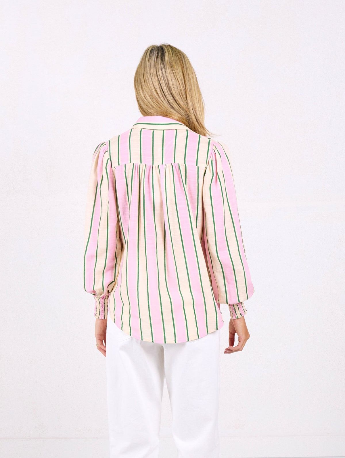 ALEXA SHIRT - PINK/GREEN STRIPE – www.monacojeans.com